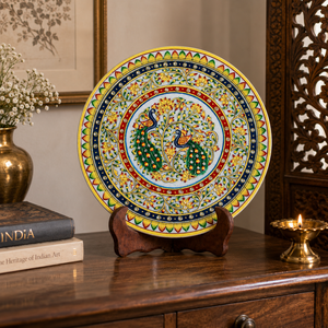 12 Inch Handcrafted Marble <b>Decorative</b> <b>Plate</b> with Peacock Design | Marble Wall <b>Plate</b> | Luxury Table Décor & Gift Item - Product Image 6
