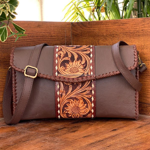2024 Wholesale New Western Hand Tooled Genuine Leather Women's Crossbody Bag Cow Leather Floral Bohemian Luxury Designer <b>Purse</b> - Product Image 3