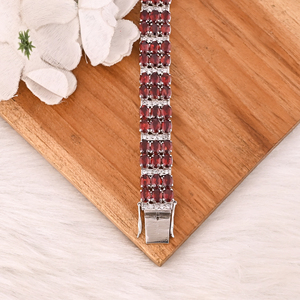 High Quality 925 Sterling Silver <b>Garnet</b> & CZ Tennis <b>Bracelet</b> Luxury Gemstone Jewelry for Unisex - Product Image 2