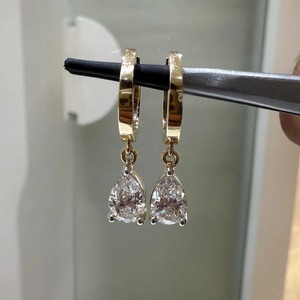2CT Pear Lab Grown Diamond <b>Huggie</b> Hoop Earrings 14K <b>Gold</b> IGI Certified Minimalist Bridal Party Jewelry Gift - Product Image 6