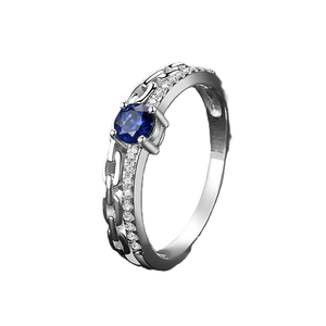 Anillo de Diamantes de Zafiro Redondo, Color DEF, Claridad VS VVS, Oro Sólido de 14K, Diseño de Cadena con Pavé, Anillo de Boda Único - Product Image 2