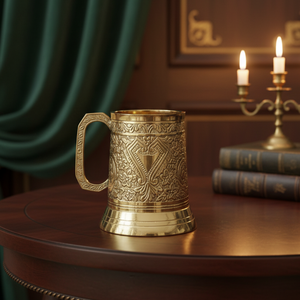 Luxury Engraved Metal Goblet Mug with Handle | Antique Textured Finish <b>Cup</b> Elegant Decorative Drinkware <b>for</b> Home Party Gift - Product Image 2