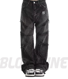 Pantalon cargo en toile noire délavée, coupe large, 100% coton, taille mi-haute, séchage rapide, coupe décontractée - Product Image 5