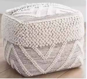 Pouf en tissu de bambou minimaliste moderne en corde de coton fait main, motif feuillage, décoration murale mobile, rempli de billes en PU pour salon - Product Image 1