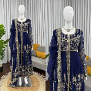 Костюм ANARKALI PENT DUPATTA из искусственного жоржета с вышивкой нитями и пайетками, винтажный, для вечеринок, в пол, быстросохнущий - Product Image 4