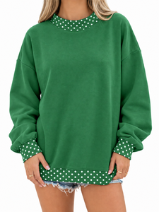 Women’s <b>Mock</b> <b>Neck</b> Sweatshirt Casual Long Sleeve Pullover Relaxed Fit Fashion <b>Top</b> Polka Dot Cuff Details Everyday Comfort Wear - Product Image 5