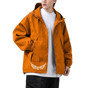 Veste à capuche unisexe en toile enduite violette avec logo aile, fermeture éclair sur le devant, coupe décontractée ample, coupe-vent d'automne - Product Image 4