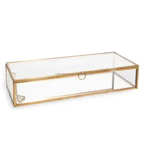 Clear Glass Jewelry Box with golden edges Suppliers of modern metal and glass jewelry storage boxes wholesale