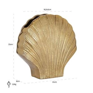Jarrón Creativo con Forma de Concha Marina, Acabado Dorado Metálico, Diseño Festoneado para Arreglos Florales, Decoración Contemporánea de Estilo Costero para Escritorio, Jarrón de Aluminio - Product Image 1