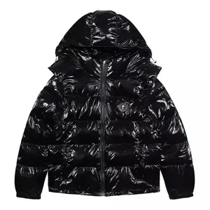 Winter Men Women Coats Trapstar Jacket Letter Embroidery Shiny Black Irongate Jacket Detachable Hood Winter Thermal