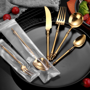 Ensemble de couverts en acier inoxydable poli miroir doré avec couteau et fourchette de luxe pour mariage et événements gastronomiques - Product Image 3