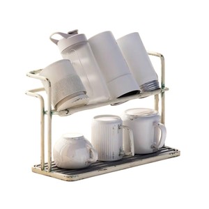 Égouttoir de comptoir vintage à 2 niveaux en acier inoxydable pour tasses et verres, support de rangement gain de place pour vaisselle de cuisine - Product Image 6