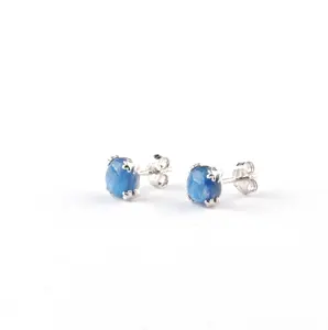 Gemstone Stud Earrings Silver Jewelry Blue Stone Kyanite Snowflake Gemstone Stud Earrings 925 Sterling Silver For Women