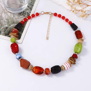 Fashion Vintage Geometric Resin Beaded <b>Necklace</b> Set Colorful Handmade <b>Statement</b> Jewelry Unisex Boho Chic Party Wear Accessories - Product Image 2