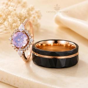 Natural Lavender Quartz <b>Ring</b> 1 Ct Round Purple Gemstone Halo Engagement <b>Promise</b> <b>Ring</b> Custom Fine Jewelry for <b>Women</b> - Product Image 3