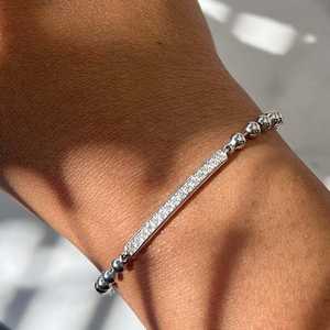 Diamond Bar <b>Bracelets</b> Pave Set Round Lab Grown 7Inch Ball Beaded Chain 14K 18K <b>Solid</b> Gold Minimalist Luxury Wedding Fine Jewelry - Product Image 4