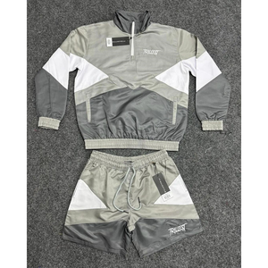 Ensemble coupe-vent deux pièces personnalisé pour homme, veste courte et short, patchwork, fermeture éclair, en nylon et polyester, style streetwear - Product Image 3