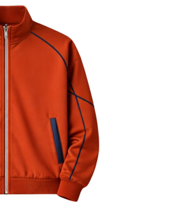 Conjunto Deportivo Personalizado para Hombre, Color Naranja, con Cierre Completo y Ribete Azul Marino, Ropa Deportiva, Fabricante Personalizado OEM, Ropa de Gimnasio - Product Image 2