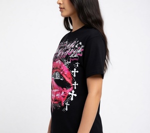 เสื้อยืดโอเวอร์ไซส์ลายกราฟิกปากสีชมพูสไตล์สตรีทแวร์ ผ้าฝ้าย 100% แขนสั้น แฟชั่นฤดูร้อน แบรนด์ดัง - Product Image 3