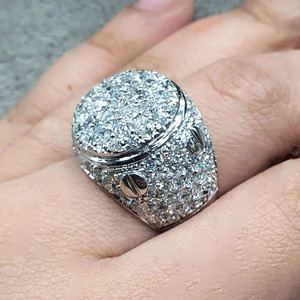 Anillo de Compromiso con Incrustaciones de Moissanita y Piedras Múltiples, Plata 925 Chapada en Oro, Estilo Hip Hop para Hombre, Anillo de Promesa, Regalo para Esposo - Product Image 4