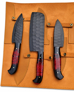 Juego de Cuchillos de Chef Burraq de Acero al Carbono Forjado a Mano, 5 Piezas, Mango de Resina, Diseño Moderno Ambidiestro con Patrón Damasco, Longitud de Hoja de 6-7.9 Pulgadas - Product Image 5