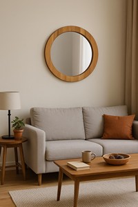 Minimalist Round Solid Wood Wall Mirror Modern Circular <b>Oak</b> <b>Frame</b> Vanity Mirror Aesthetic Dining Living Room Hanging Wall Decors - Product Image 4