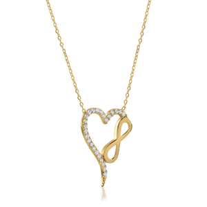 Collier Pendentif Cœur Infini Diamant Taille Ronde Brillante Sertissage Canal Chaîne Maille Forçat Unisexe Style Romantique - Product Image 1