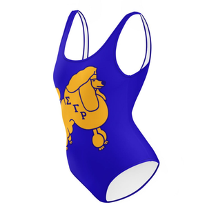Traje de Baño Entero Sigma Gamma Rho Poodle para Mujer, Azul y Dorado, Elástico, Deportivo y Elegante - Product Image 3