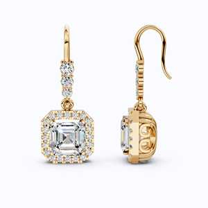 Pendientes Colgantes con Diamantes Cultivados en Laboratorio con Corte Asscher y Halo, 2.31 CTW, Certificados por IGI, Oro de 14K con Baño de Rodio, Regalo de Boda de Lujo - Product Image 3