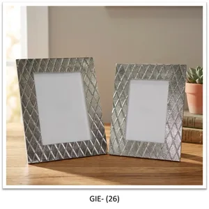 Rectangular Aluminum Photo <b>Frame</b> with Embossed Diamond Pattern Durable Tabletop Display for Home Office Decor - Product Image 5