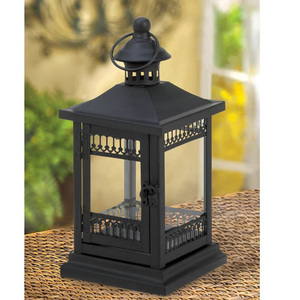 Luxury Vintage <b>Gold</b> Metal <b>Lantern</b> with Embossed Iron Detailing and Clear Glass Accent Panels - Product Image 4