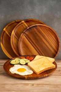 Bandeja redonda de madera para servir, bandeja rústica para desayuno o aperitivos, bandeja de madera multiusos, bandeja de madera para servir comida - Product Image 6