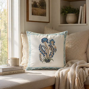 Decorative Blue Botanical Cotton Pillow Cover Hand Block Print Cushion Case for Sofa Couch Lounge Decor - Product Image 2