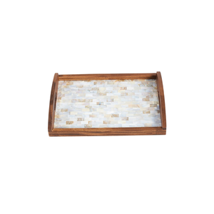 Plateau de service rond fait main en nacre avec incrustations, motif floral bleu et blanc, plateau décoratif de luxe pour la maison, plateau en os incrusté - Product Image 2
