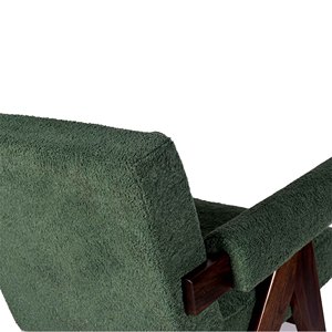 Fauteuil rembourré style Pierre Jeanneret en bois massif avec pieds en V et tissu bouclé vert pour salon de direction - Vente en gros - Product Image 5