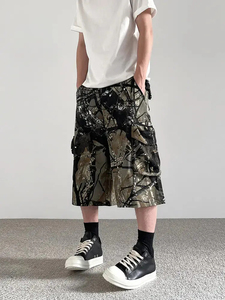 Shorts cargo camouflage pour homme, taille mi-haute, cordon de serrage, style streetwear, pantalon capri avec poches, tissu polyester respirant - Product Image 3