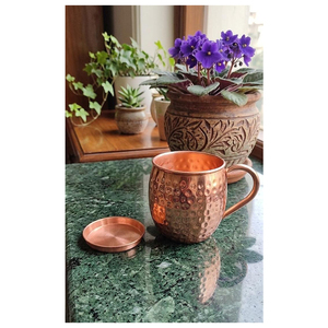 Stylish Copper Hammered <b>Mug</b> with Plate Pure Copper Serving <b>Set</b> Durable Elegant Design for Home & Restaurant - Product Image 1