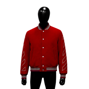 MODERN RED VARSITY <b>JACKET</b> FOR <b>MEN</b> With <b>White</b> Stripe Details Regular Fit Casual Style Turn-down Collar Single Button Closure TREN - Product Image 1