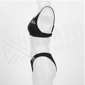 North Approach Ensemble de bikini noir pour femme, haut triangle à col en V profond, bas string, maillot de bain imprimé uni, 2 pièces, coupe extensible - Product Image 3