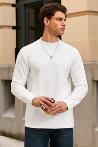 <b>Men's</b> <b>White</b> <b>Long</b> <b>Sleeve</b> T-<b>Shirt</b> Solid Color Casual O-Neck Tee Regular Fit Plain Top - Product Image 4