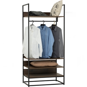 Wide Industrial CAPRI Open Wardrobe Metal Frame Walnut Colour Hanging <b>Clothes</b> Rack for Modern Entryway and Bedroom Organization - Product Image 4