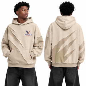 Men's Oversized Winter <b>Brown</b> <b>Fleece</b> Hoodie Contrast Panel Washed Sweatshirt Custom Logo Front Streetwear Pullover - Product Image 6
