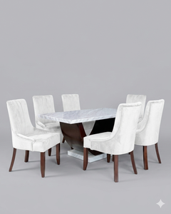 Ensemble de table à manger en bois contemporain avec chaises en velours, design scandinave, meubles écologiques pour la maison - Product Image 1
