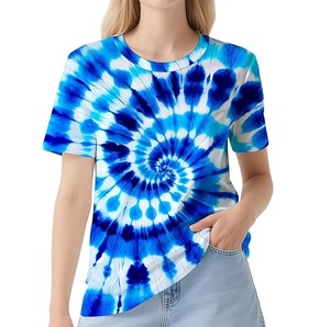 Camisetas Tie Dye de Algodón 100% Personalizadas, Multicolores, Tallas Grandes, Transpirables, con Estampado Completo para Chicas, Nueva Llegada 2026 - Product Image 1