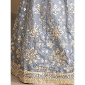 Impresionante espejo de papel gris Trabajo Seda Diseñador Lehenga Choli Con Dupatta - Product Image 1
