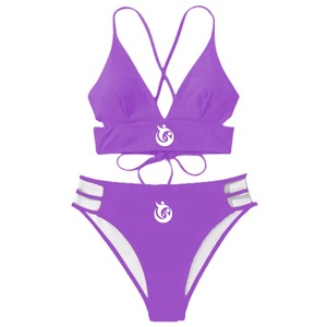 Venta al por mayor traje de baño ropa de playa de las mujeres de la sublimación de moda Bikini tendencia caliente 2025 color sólido personalizado V cut bikini - Product Image 4
