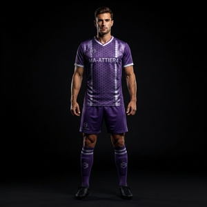Ensemble de maillots de football personnalisés violets, imprimé nid d'abeille, uniforme d'équipe, manches courtes, shorts assortis, OEM ODM, vente en gros, professionnel - Product Image 3