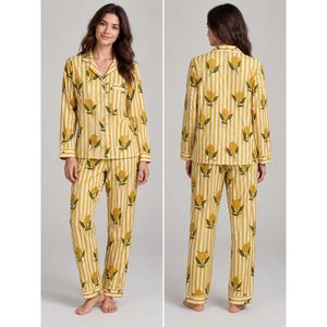 Ensemble de pyjama pour femmes en coton 100% à imprimé floral, vêtements de nuit doux et respirants en tricot, taille élastique, deux pièces, vêtements de détente - Product Image 2