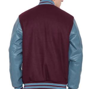 Chaqueta Varsity Bomber Personalizada de Alta Calidad con Cuello Alto de Lana, Mangas de Cuero Genuino, Bordado, Transpirable y de Secado Rápido - Product Image 5