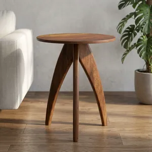 Modern Round Wood Side Table Midcentury Design Handmade Living Room Furniture - Product Image 4